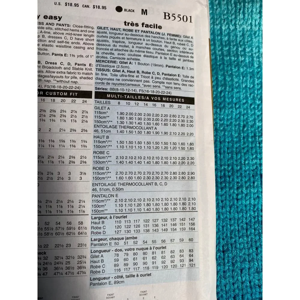 Butterick Sewing pattern 5501 top pants dress vest sz 8 10 12 14